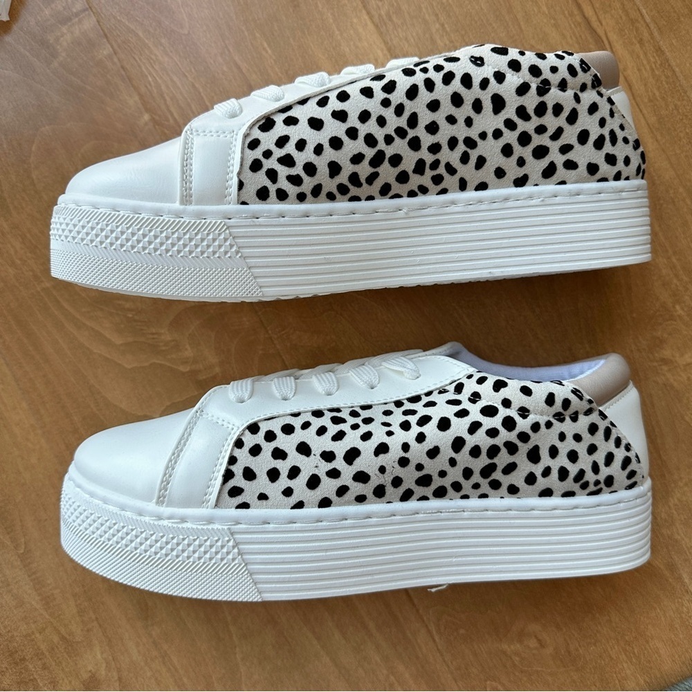Qupid Willis Sneakers, Stone/Black/Leopard Suede Shoes, Size 7, NWT - Picture 5 of 11